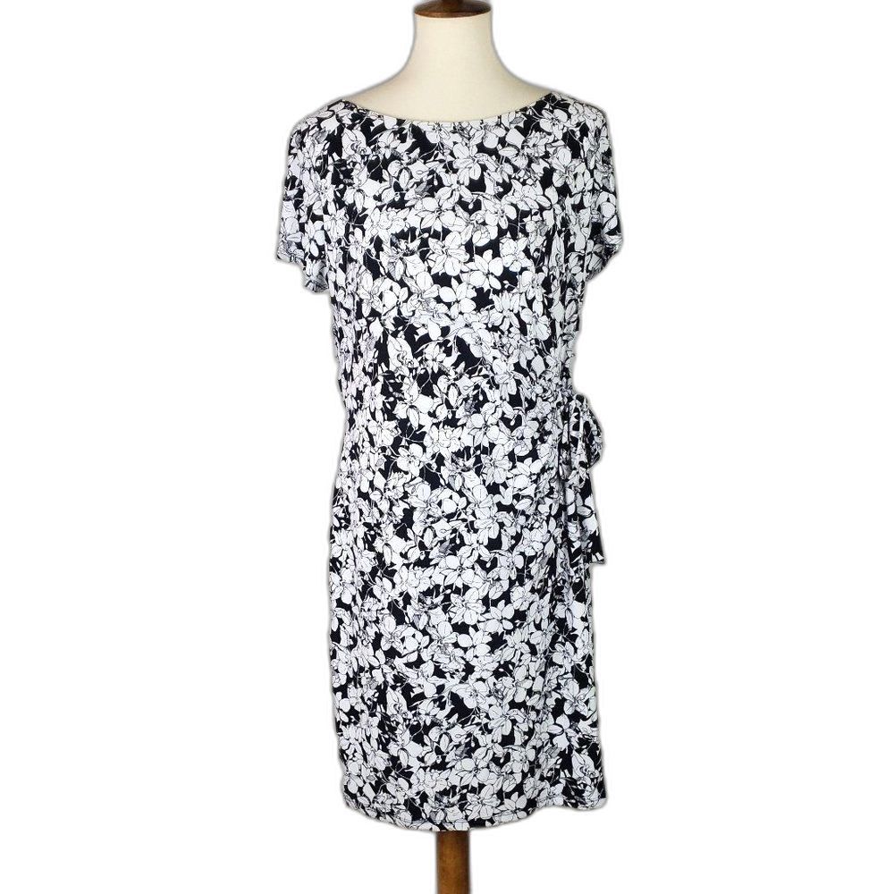 ALICE + OLIVIA By Stacey Bendet Black White Floral Tie-up Bow Knee Dress Size 4